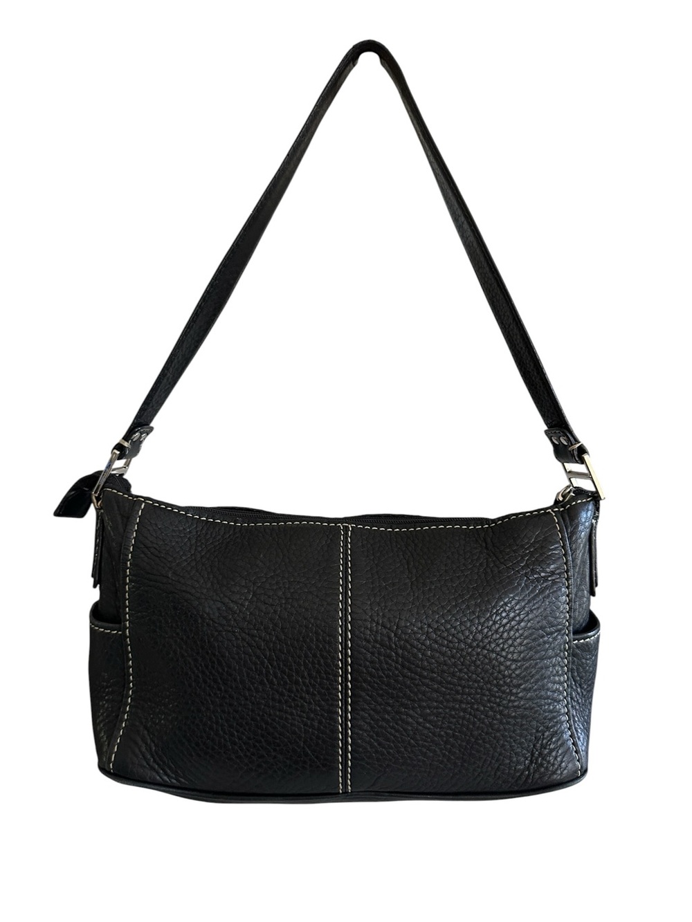 FOSSIL Black Pebbled Leather Shoulder Bag‎ | Y2K Minimalist Baguette Zip Top